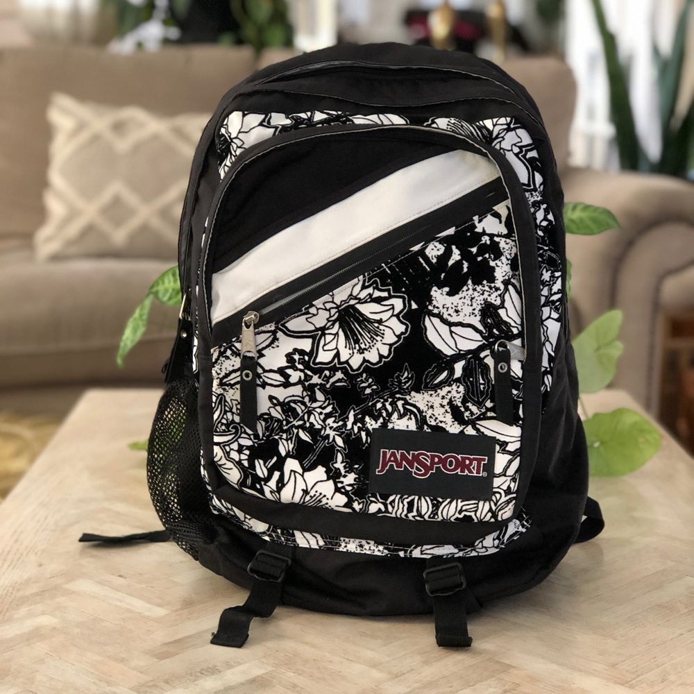 Jansport Black Velvet Flower Student Backpack